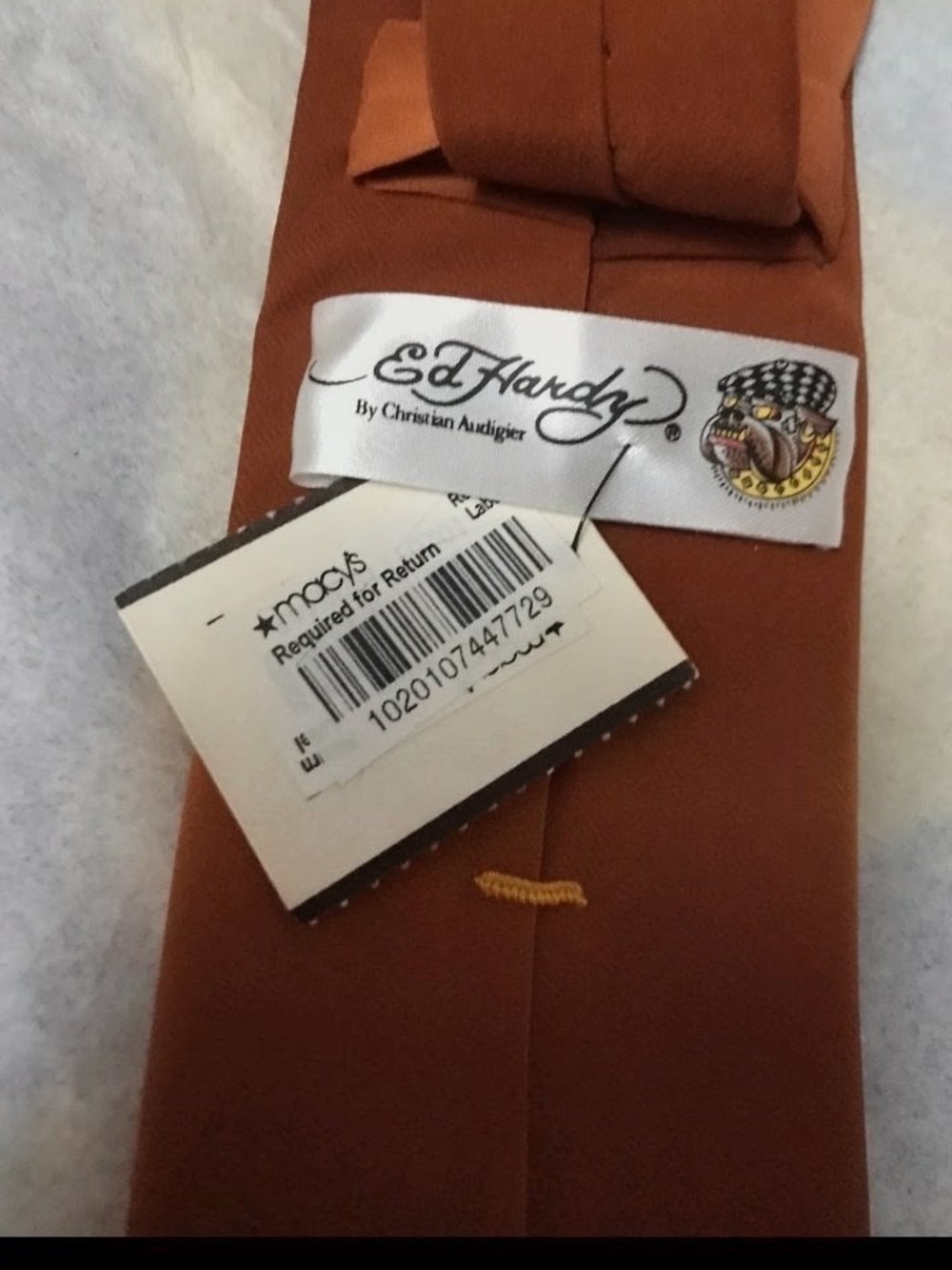 Ed Hardy Rust Satin Tie with Floral Tip